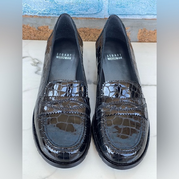 stuart weitzman croc embossed patent leather loafers size 8 - Picture 3 of 11